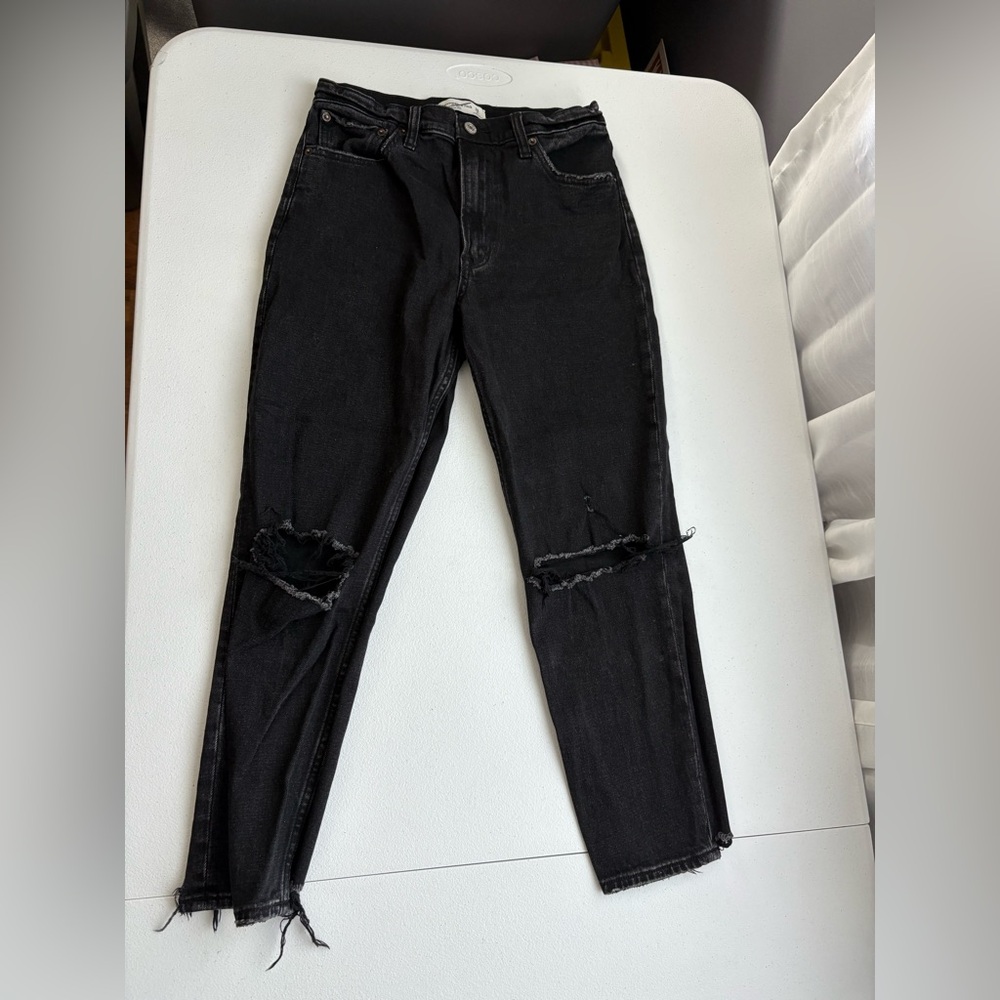 Abercrombie & Fitch Black Ripped Cropped Jeans